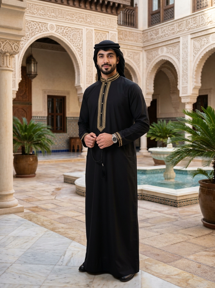 Emirati Black Luxury Jubba (এমিরেতি ব্ল্যাক জুব্বা)